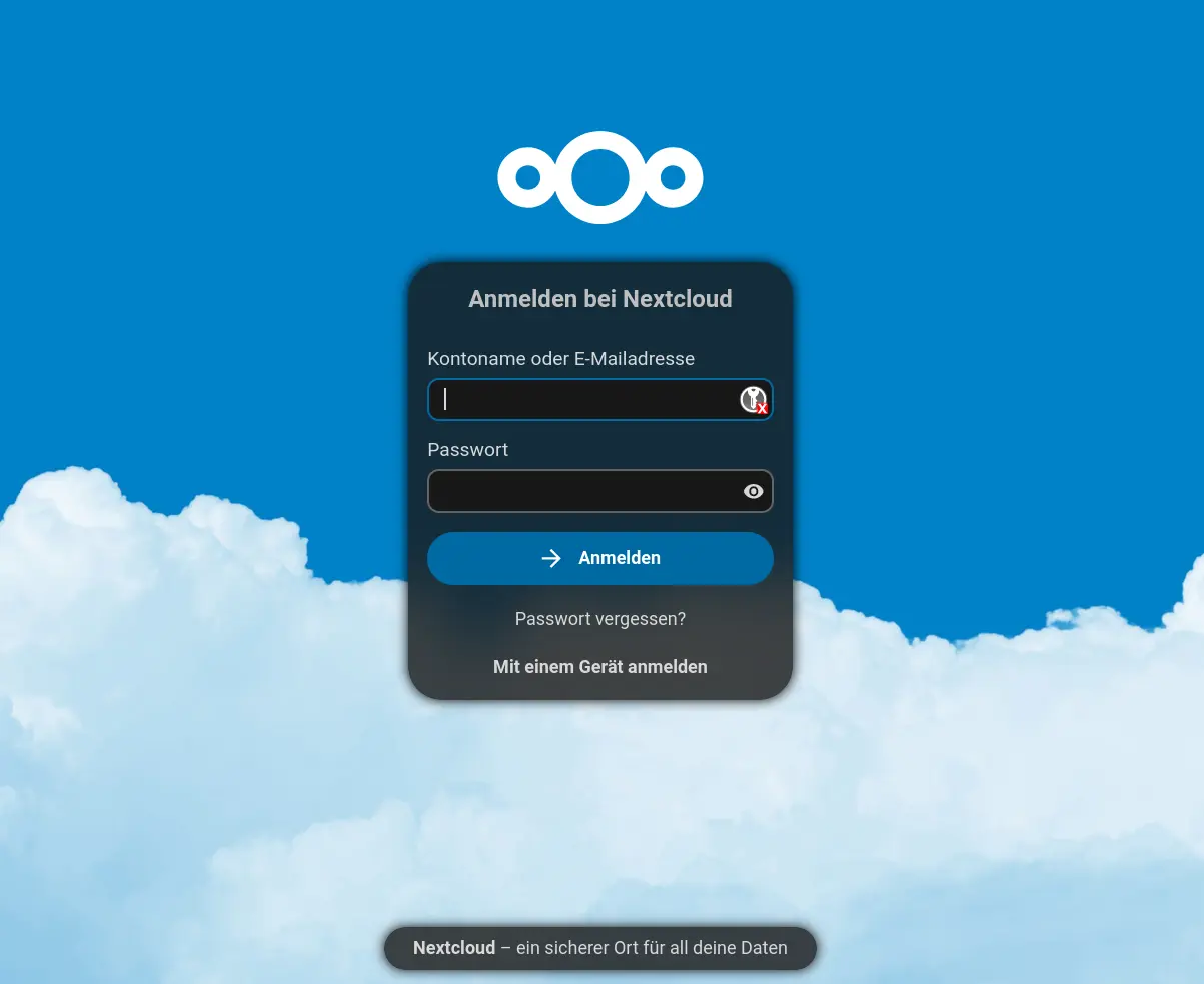 screenshot of nextcloud login page