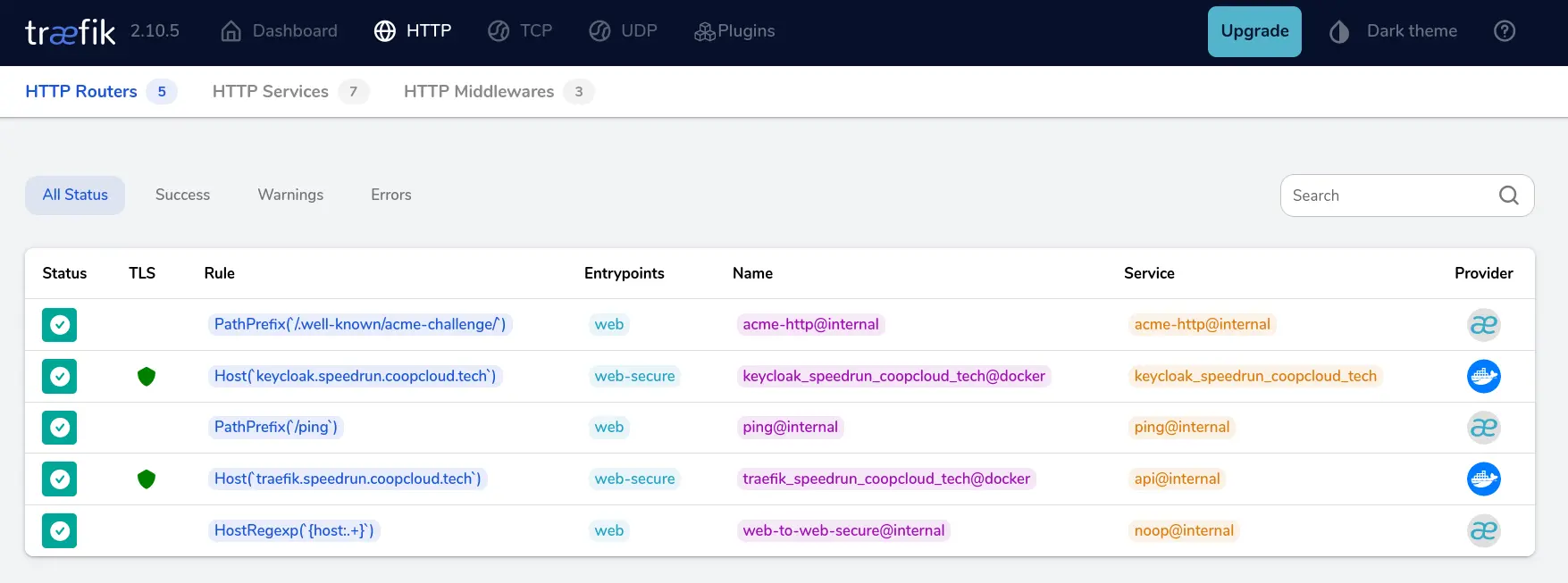 screenshot of Traefik dashboard